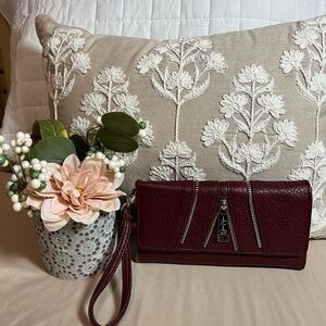 Jessica Simpson Chic Burgundy Wristlet with Zipper Accent